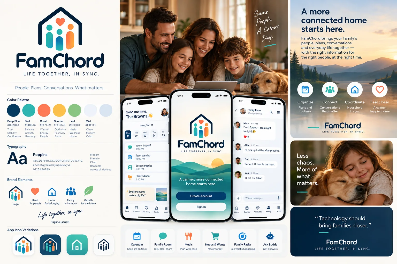 FamChord brand and mobile app concept board.